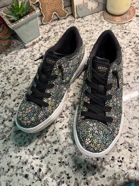 Skechers Arch Fit Slip Ins Black Floral Lace-Up Sneakers